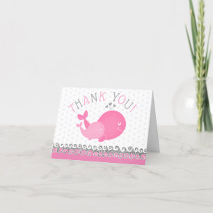Baby shower Nautische roze walvissen Bedankkaart