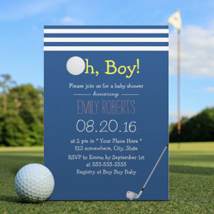 Baby shower Navy Blue Stripes Golf Boy Kaart