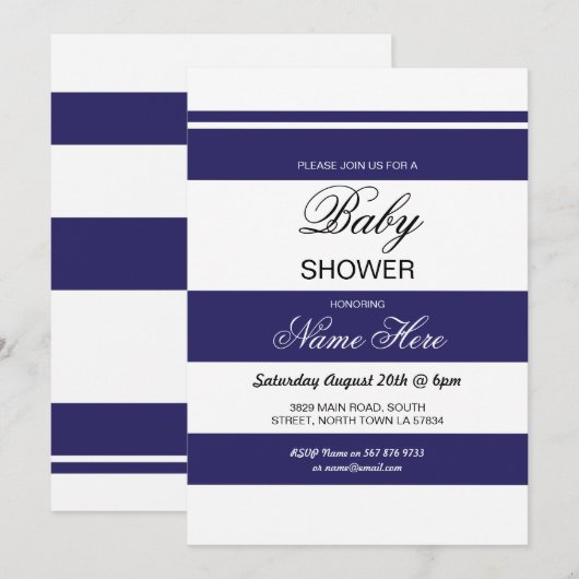 Baby shower Navy et White Stripe Party Invitation  (Devant / Derrière)