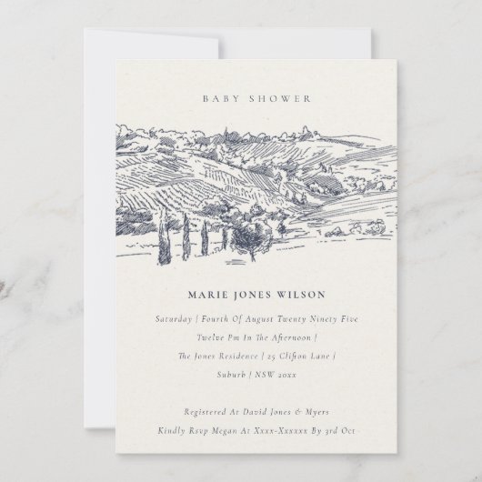 Baby shower Navy Winery Mountain Sketch Invite Bedankkaart (Voorkant)