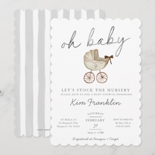 Baby shower neutre genre Invitation Oh Baby (Devant / Derrière)
