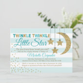 Baby shower neutre  invitation turquoise et or (Debout devant)