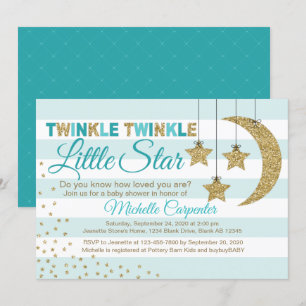 Baby shower neutre invitation turquoise et or