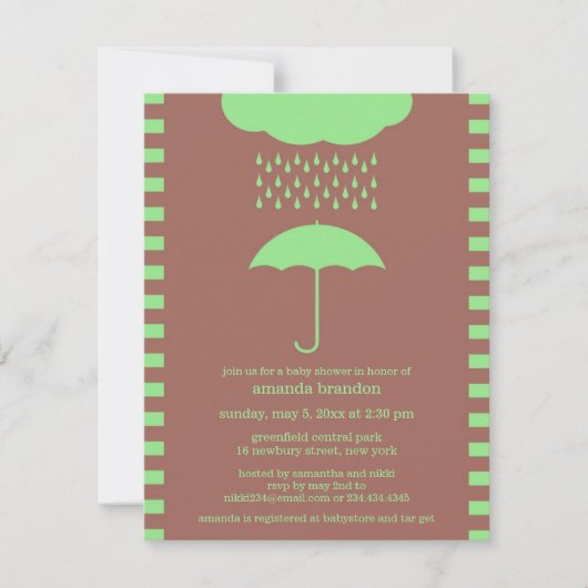 Baby shower Neutre Parapluie Vert Invitation (Devant)