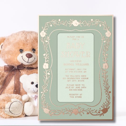Baby shower neutre pour les sexes Invitation flora