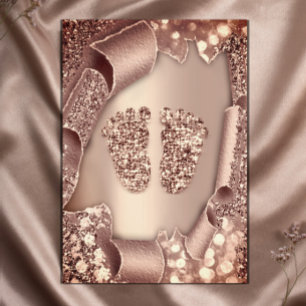 Baby shower New Girl Boy Feet Glam Roos Gold 3D Kaart