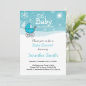 Baby shower nodigen Boy Winter koud buiten Blauw Kaart (Staand voorkant)