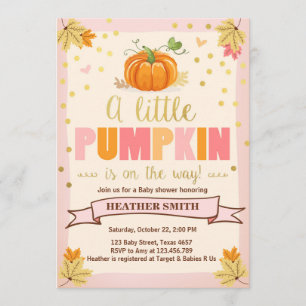 Baby shower nodigen Little Pumpkin Pink Girl Herfs Kaart