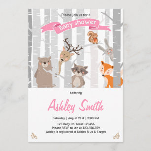 Baby shower nodigen Woodland Animals Forest Girl u Kaart