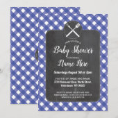 baby shower nodigt Blue Gingham Chalk BBQ Style ui Kaart (Voorkant / Achterkant)