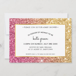 BABY SHOWER NODIGT Glamoureuze Gouden Roze Glitter Kaart