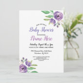 baby shower nodigt Paarse bloem Lila uit Kaart (Staand voorkant)