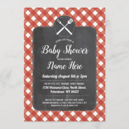baby shower nodigt Red Gingham Chalk BBQ Style uit Kaart