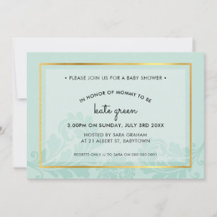 BABY SHOWER NODIGT schattige bloeiende munt goud Kaart