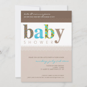 BABY SHOWER NODIGT UIT:: baby pattereerde letters  Kaart