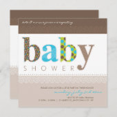 BABY SHOWER NODIGT UIT:: baby patterned letters 1S Kaart (Voorkant / Achterkant)