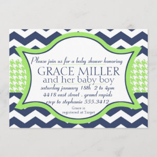Baby shower nodigt uit. blauw chevron groen kaart