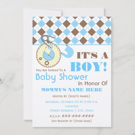 baby shower nodigt uit - Dappere dun blauw en brui Kaart (Voorkant)