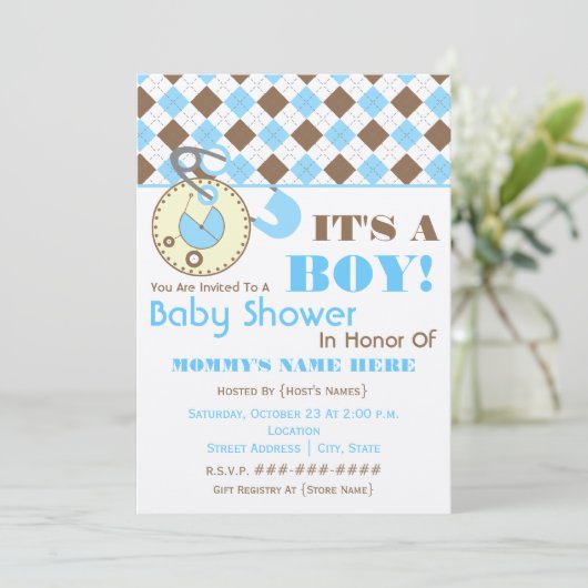 baby shower nodigt uit - Dappere dun blauw en brui Kaart (Staand voorkant)