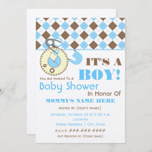 baby shower nodigt uit - Dappere dun blauw en brui Kaart (Voorkant / Achterkant)