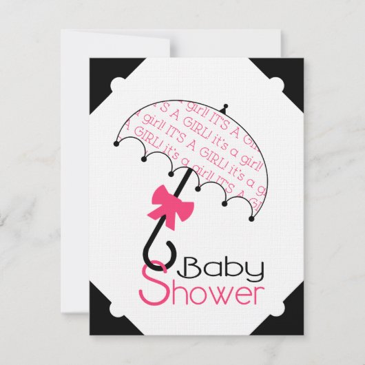Baby shower noir blanc et rose chaud Invitation (Devant)