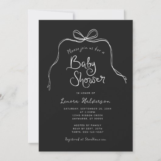 Baby shower noir blanc gras simple Bow Invitation (Devant)