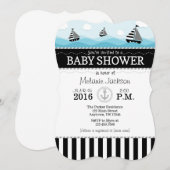 Baby shower noir bleu marine Invitation (Devant / Derrière)