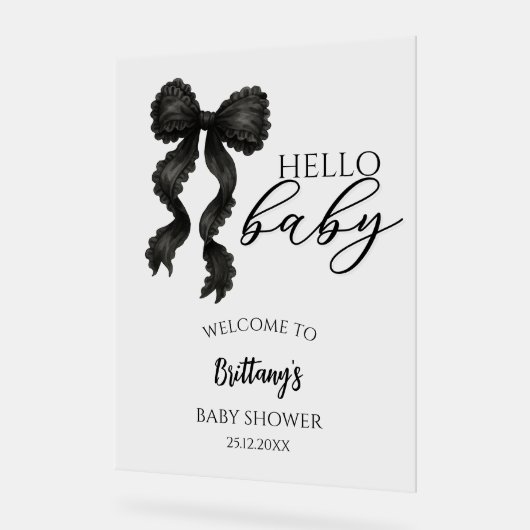 Baby shower noir Bow Affiche de bienvenue moderne (Angle)