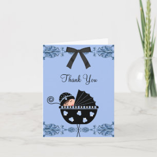 Baby shower noir et bleu Merci Cartes