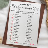 Baby shower Nom du jeu La carte Bébé Animaux
