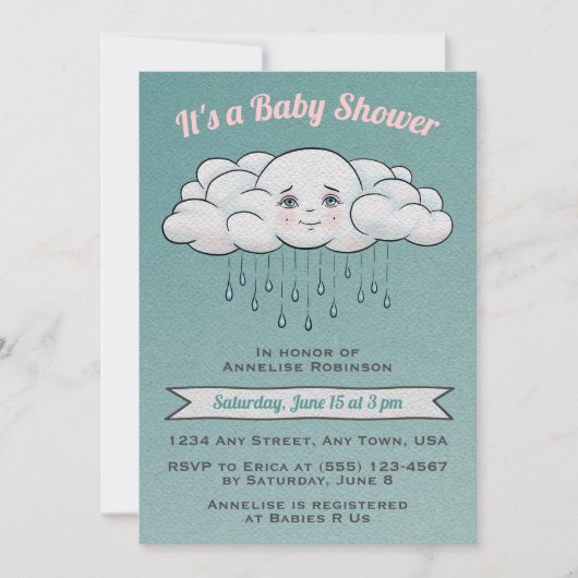 Baby shower nuage de pluie doux Invitation (Devant)