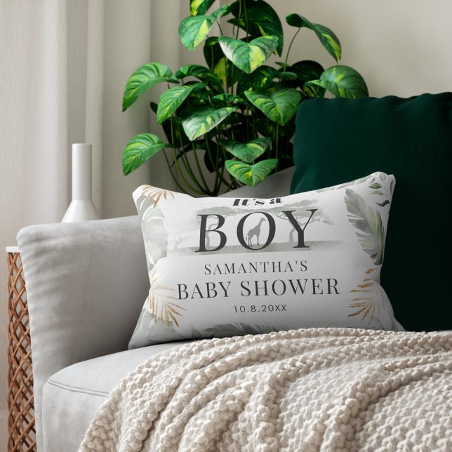 Baby shower Oerwoud Dier Botanisch Accent Kussen (Boy Baby Shower Jungle Safari Accent Pillow)