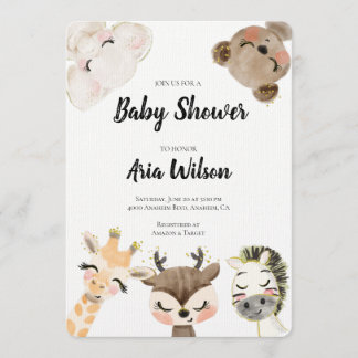baby shower Oerwoud Safari Animals Invitation, BA1 Kaart