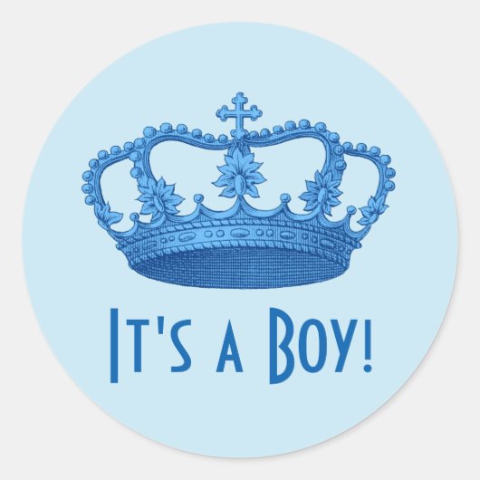 Baby shower of Aankondiging  Blauwe Kroon A04 Ronde Sticker (Voorkant)