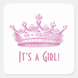 Baby shower of aankondiging Pink Crown A02 Vierkante Sticker