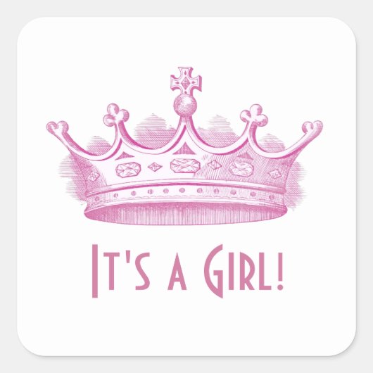 Baby shower of aankondiging Pink Crown A02 Vierkante Sticker (Voorkant)