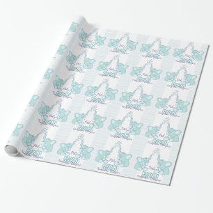 baby shower- of geboorteregelnaam aqua blue rap cadeaupapier
