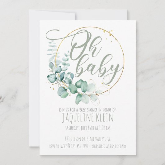 BABY SHOWER, OH BABY, EUCALYPTUS INVITE (Voorkant)