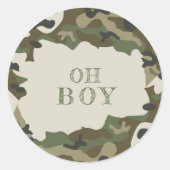 Baby shower Oh Boy Camo Ronde Sticker (Voorkant)