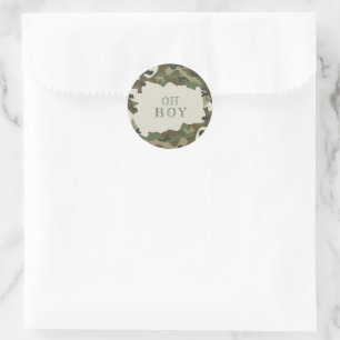 Baby shower Oh Boy Camo Ronde Sticker