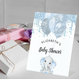 Baby shower olifant blauw ballon welkom reclamebord met voetstuk