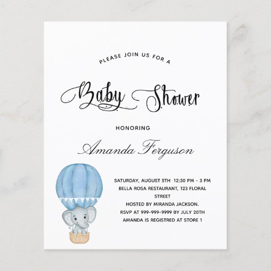 Baby shower olifant blauw wit (Voorkant)