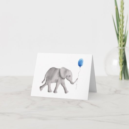 Baby shower olifant dank u kaarten, blauw kaart (Voorkant)