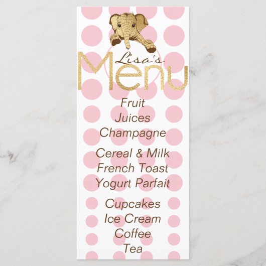 Baby shower olifant goud roze menu (Voorkant)
