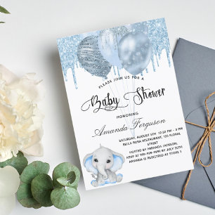 Baby Shower olifant jongen blauwe ballonnen Kaart