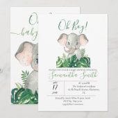 Baby Shower Olifant Jungle Groene Uitnodiging (Voorkant / Achterkant)