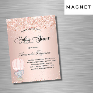 Baby shower olifant meisje hotair ballonluxe magnetische uitnodiging