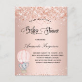 Baby shower olifant roos heteluchtballon uitnodiging briefkaart (Voorkant)