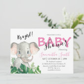 Baby shower Olifant roze Aankondiging (Staand voorkant)