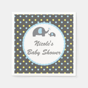 Baby shower Olifanten Blauw Grijs & Geel Servet